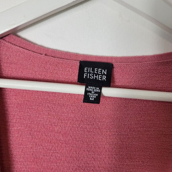 Eileen Fisher Size M 100% Wool Pink Open Front Cardigan Long Sleeves Flaw - Picture 4 of 6